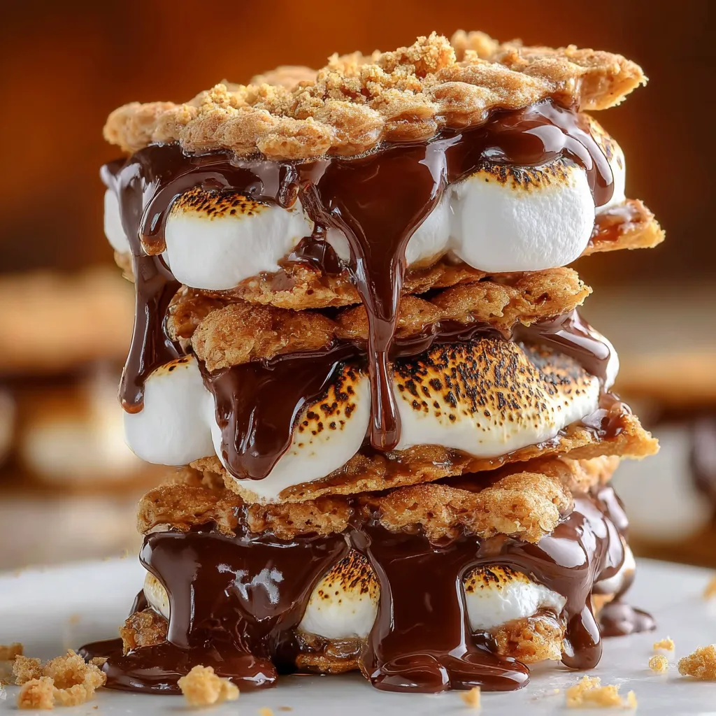 Eine Schicht aus Marshmallows, Chocolate und Marshmallows, die in einem tiefen Topf gebacken wurden.