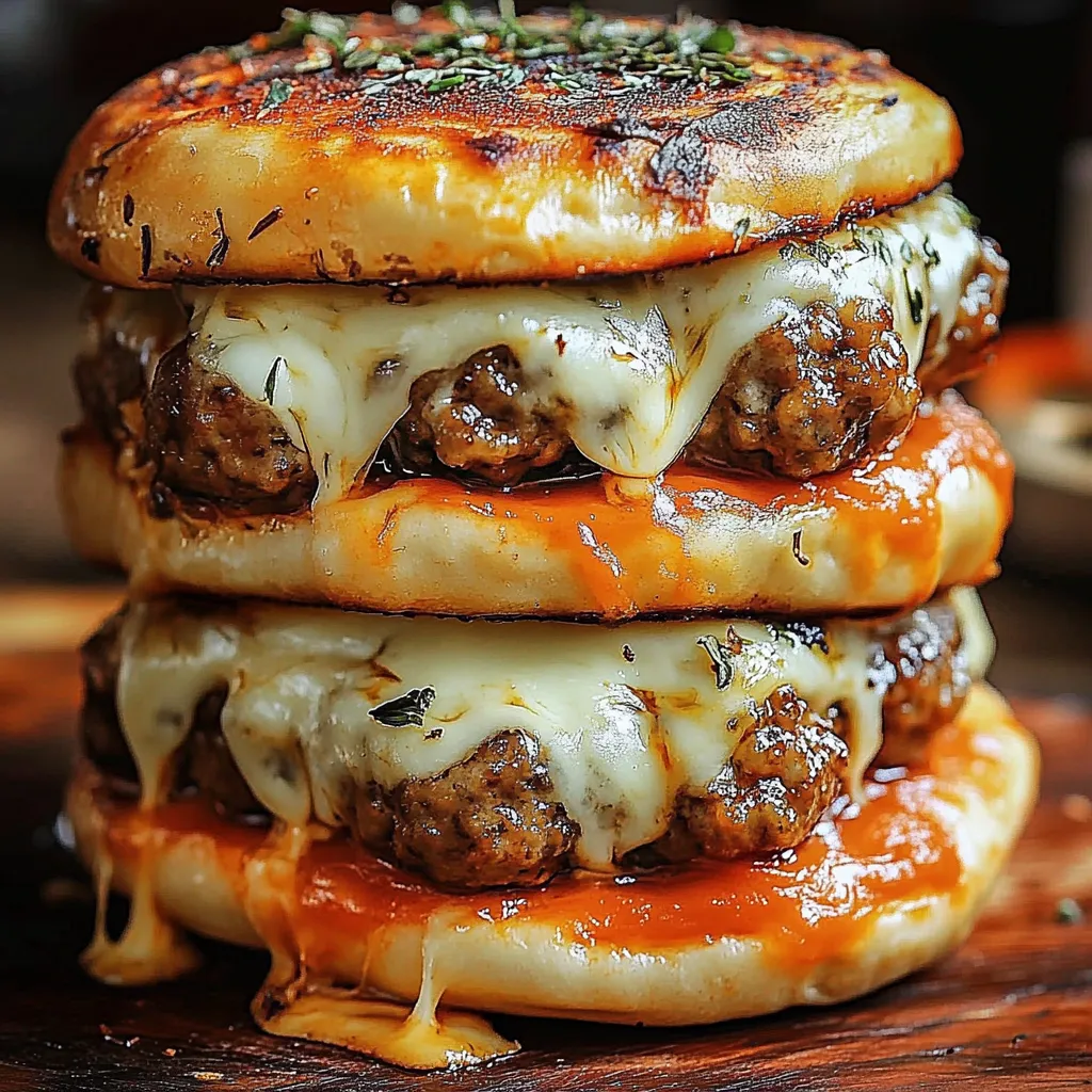 A stack of pizza burgers.