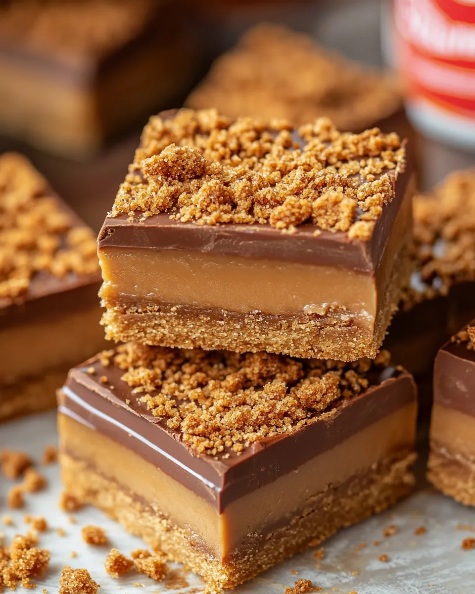 A tray of Biscoff Millionaires Traybake.