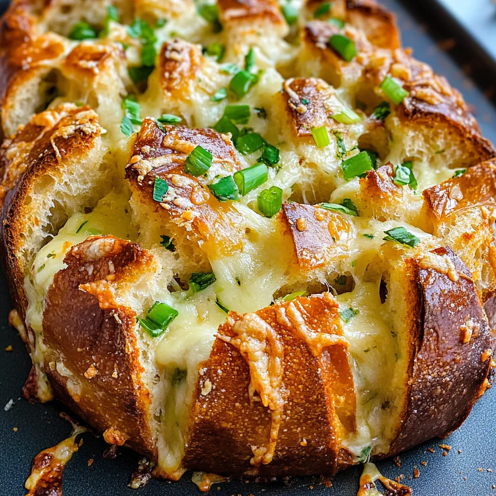 Ein Baguette mit Käse und Knoblauch.