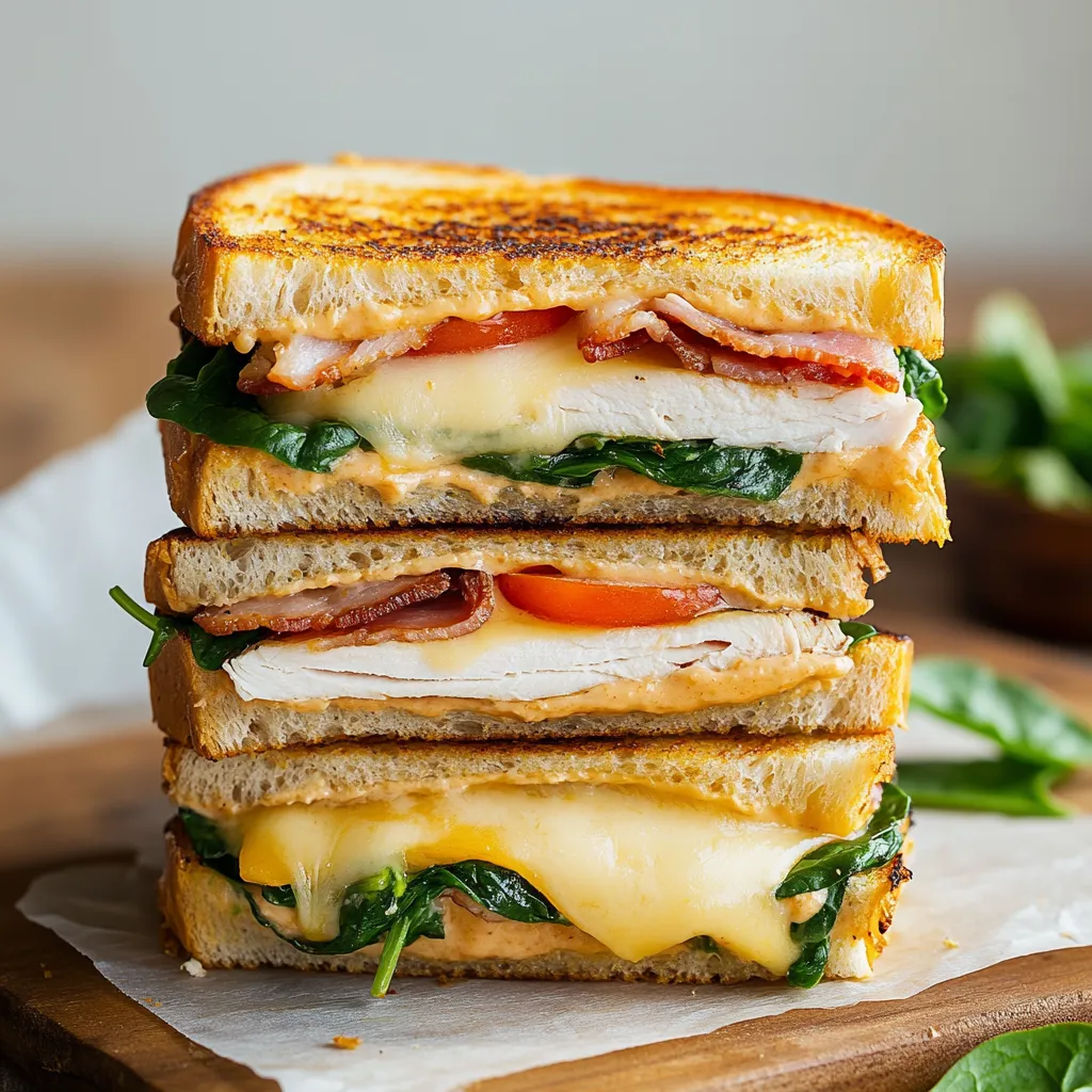 Eine Schicht aus Tomaten, Bacon und Käse auf einem Sandwich.