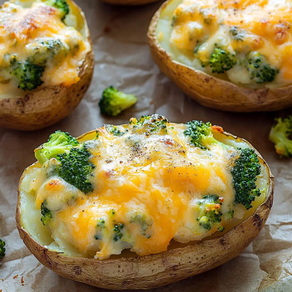 Ein Bild von Wice-Baked Potatoes mit Broccoli und Chedda.