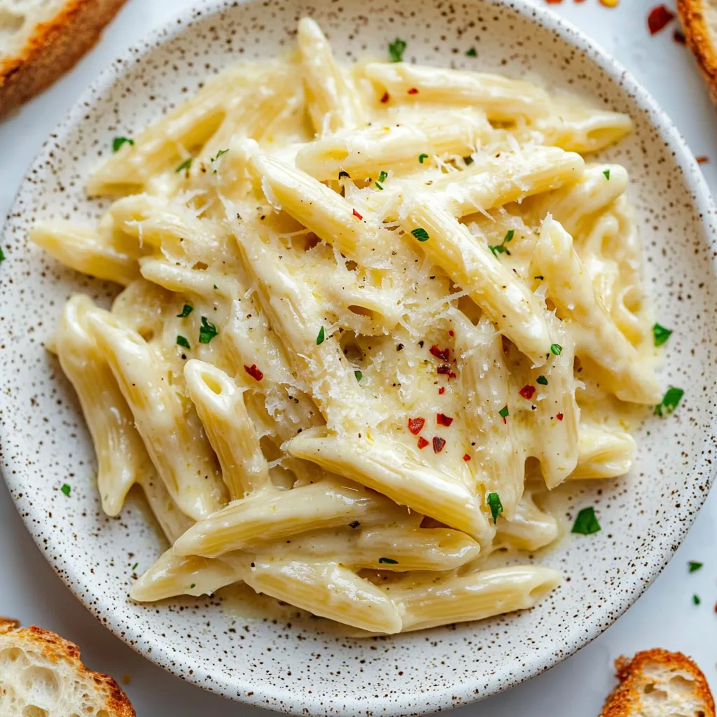 Ein weißer Teller mit Pasta und Käse.