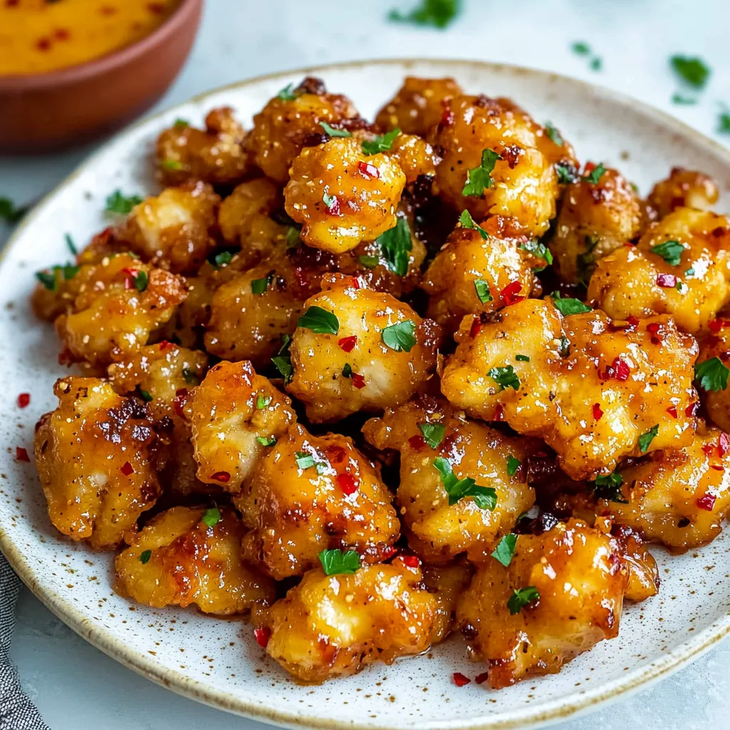 Ein Plate mit frisch zubereiteten Bang Bang Chicken.