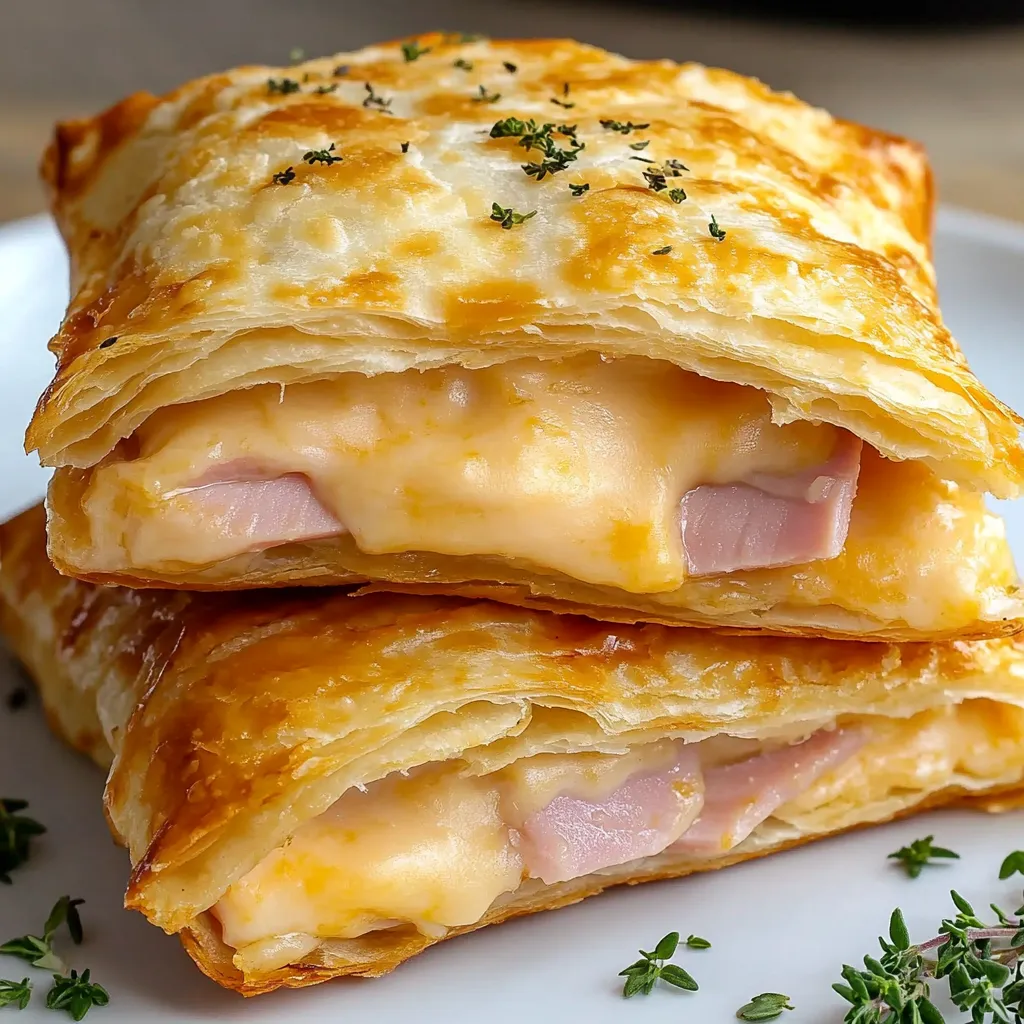 Eine Schicht aus Ham und Käse auf einem Pockett.
