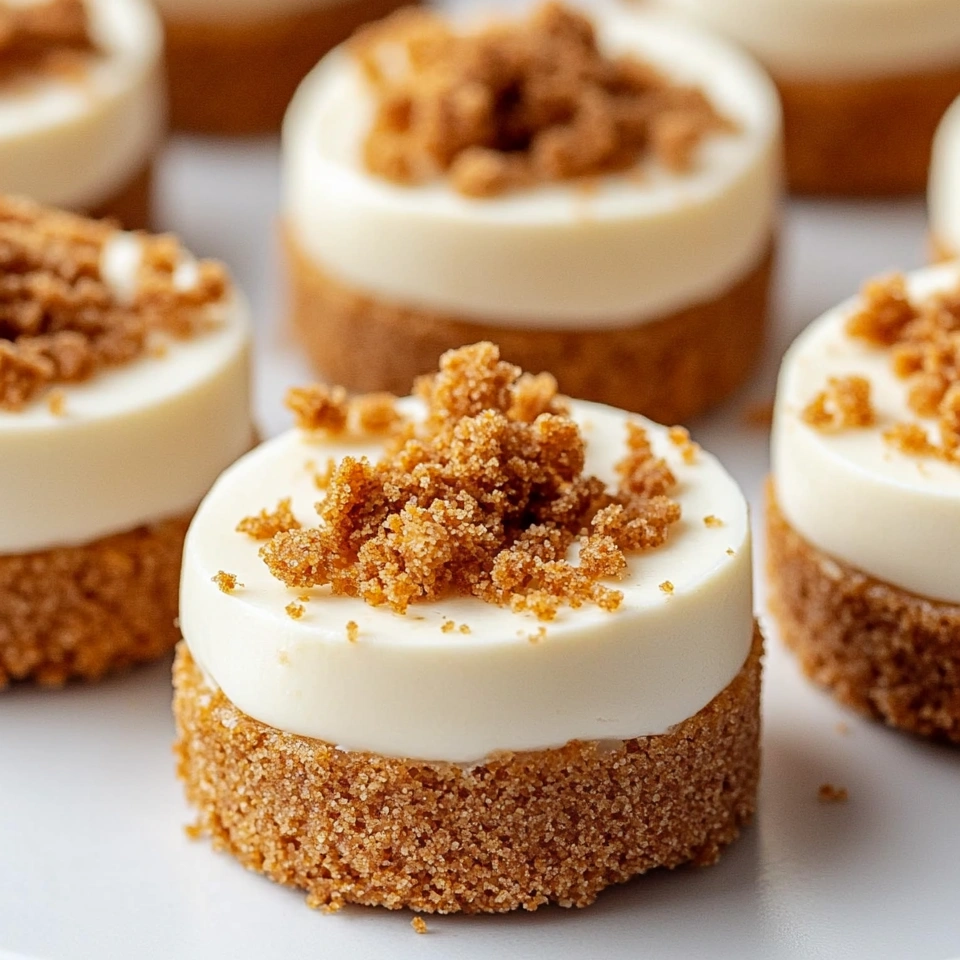Ein Bild von Mini Biscoff Cheesecake Cups, die auf einem weißen Teller liegen.