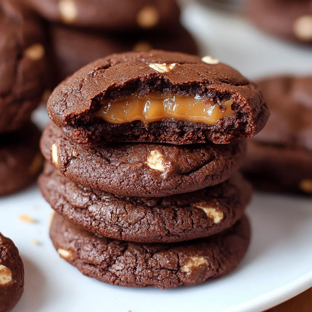 Eine Platte mit Biscoff Stuffed Cookies, die in einer Schicht auf einem weißen Teller liegen.