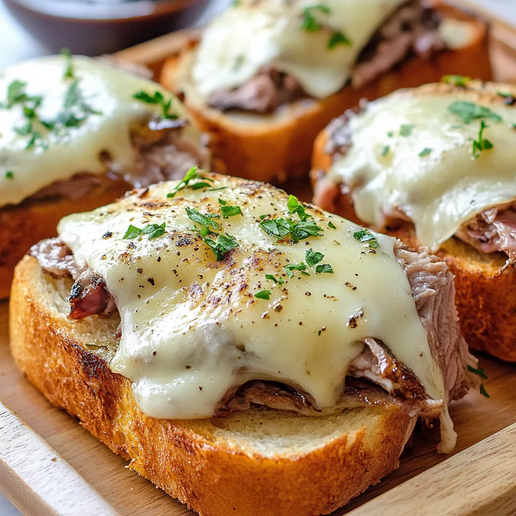 Ein Toast mit Käse und Zwiebeln.