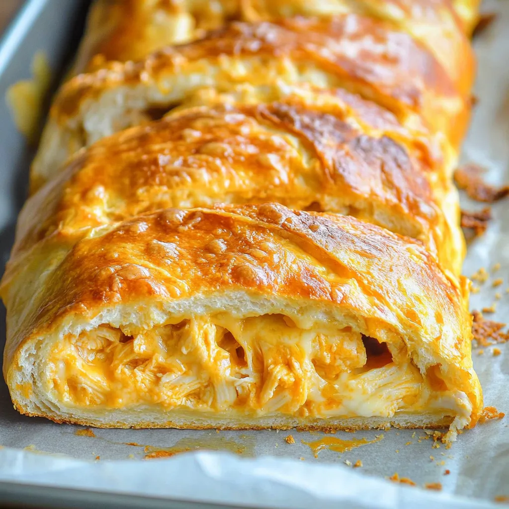 Ein Stück Buffalo Chicken Garbage Bread auf einem Teller.
