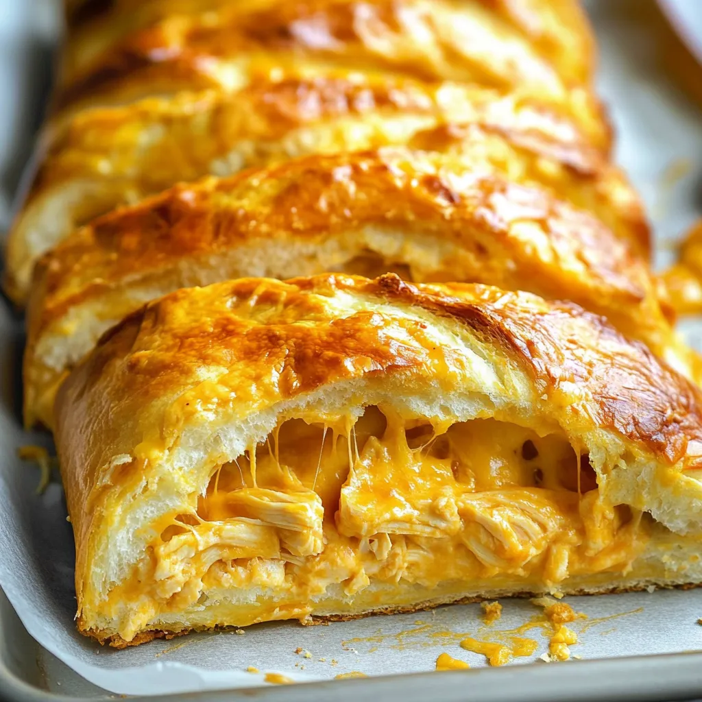 Ein Stück Buffalo Chicken Garbage Bread auf einem Teller.