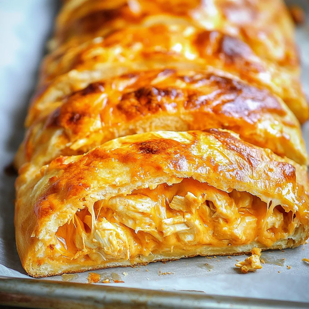 Ein Stück Buffalo Chicken Garbage Bread auf einem Teller.