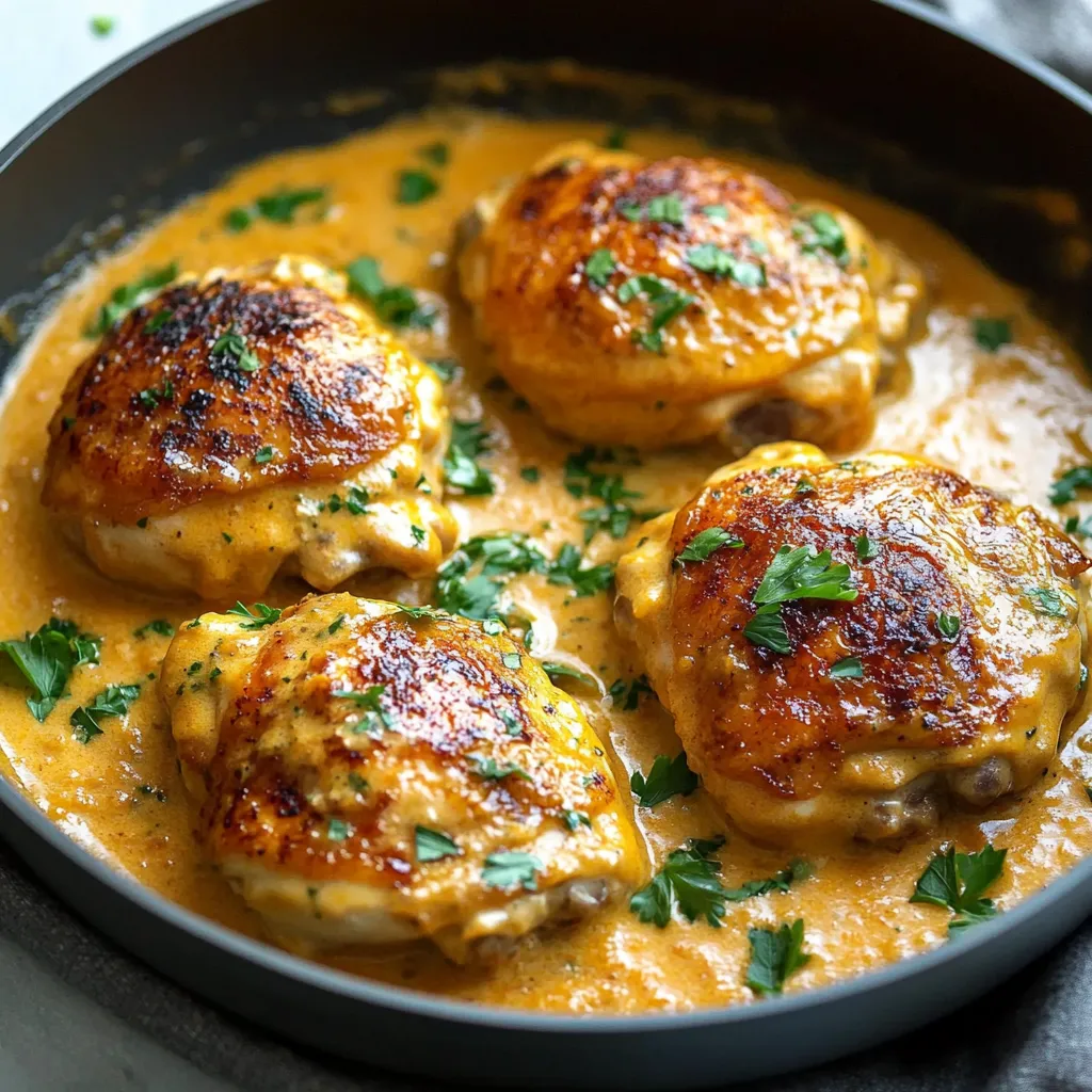 Ein Schalen mit Creamy Smothered Chicken.