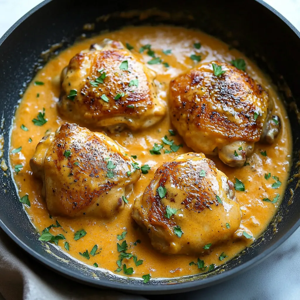 Ein Schalen mit Creamy Smothered Chicken.