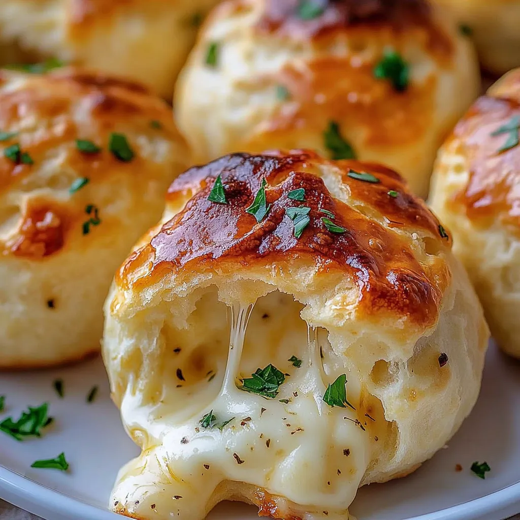 Ein weißer Teller mit Pillsbury Garlic Cheese Bombs darauf.