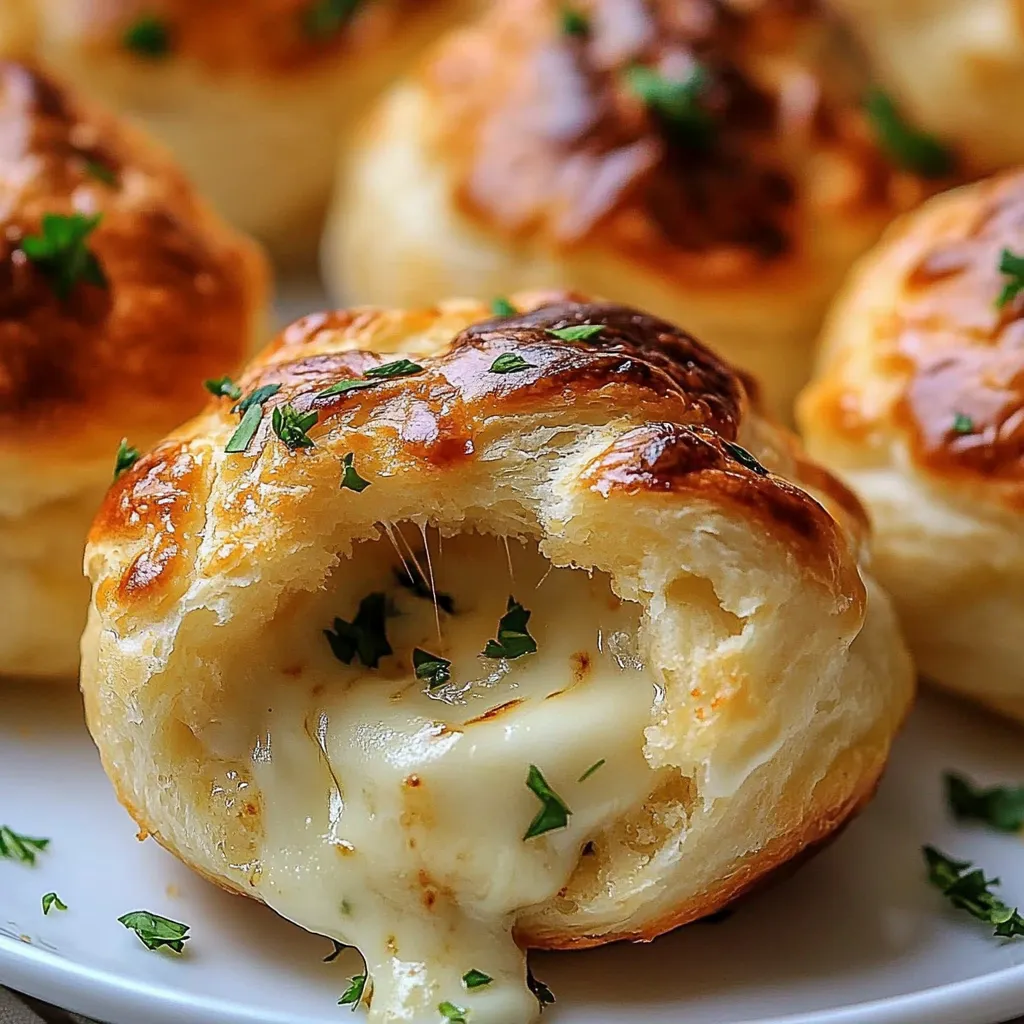 Ein weißer Teller mit Pillsbury Garlic Cheese Bombs darauf.