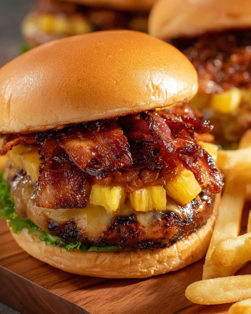 Ein Bacon Burger mit Pineapple.