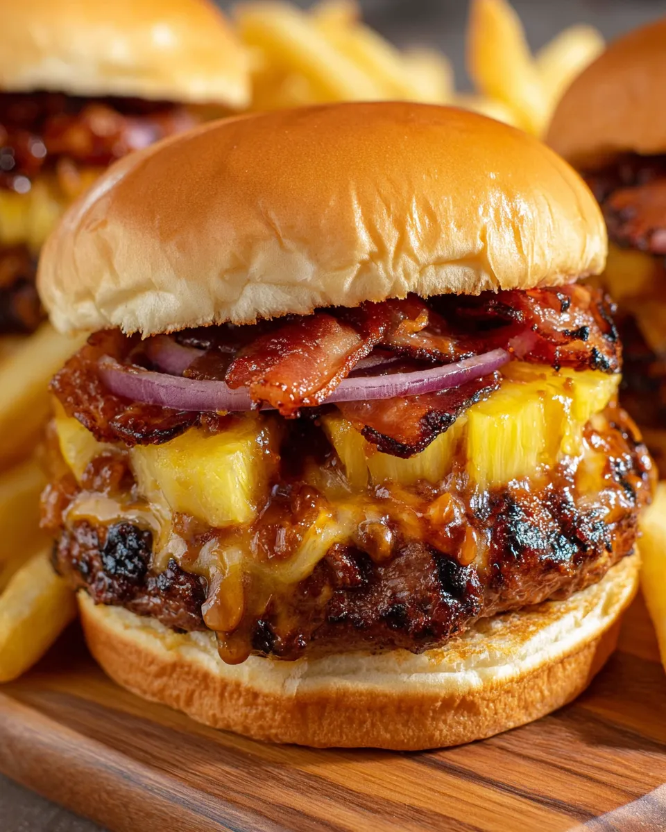 Ein Burger mit Pineapple und Bacon.