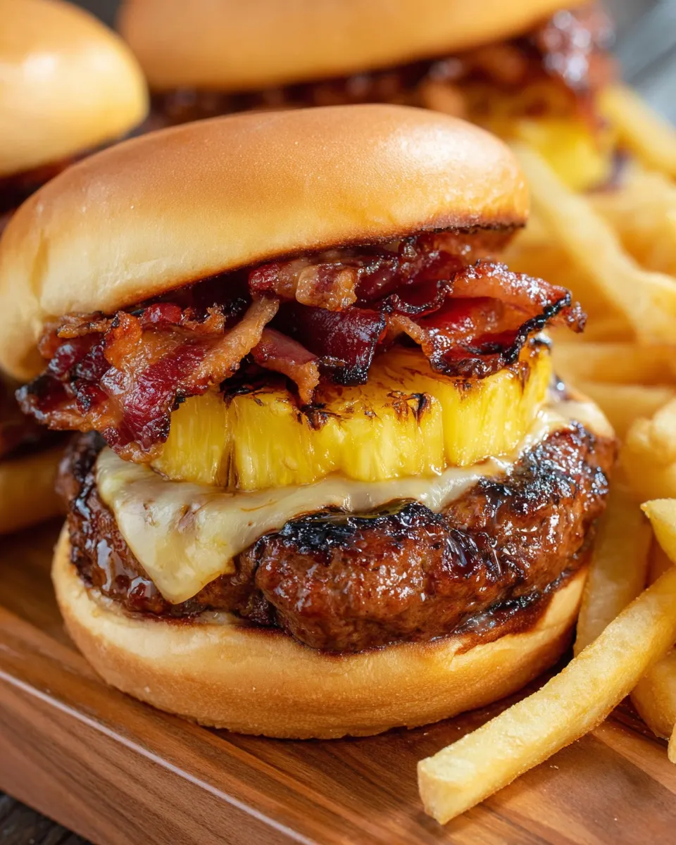 Ein Burger mit Bacon und Pineapple.