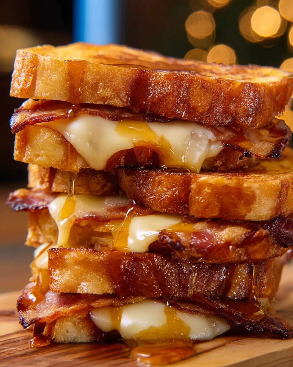 Eine Schicht aus Bacon und Käse auf einem Brot.