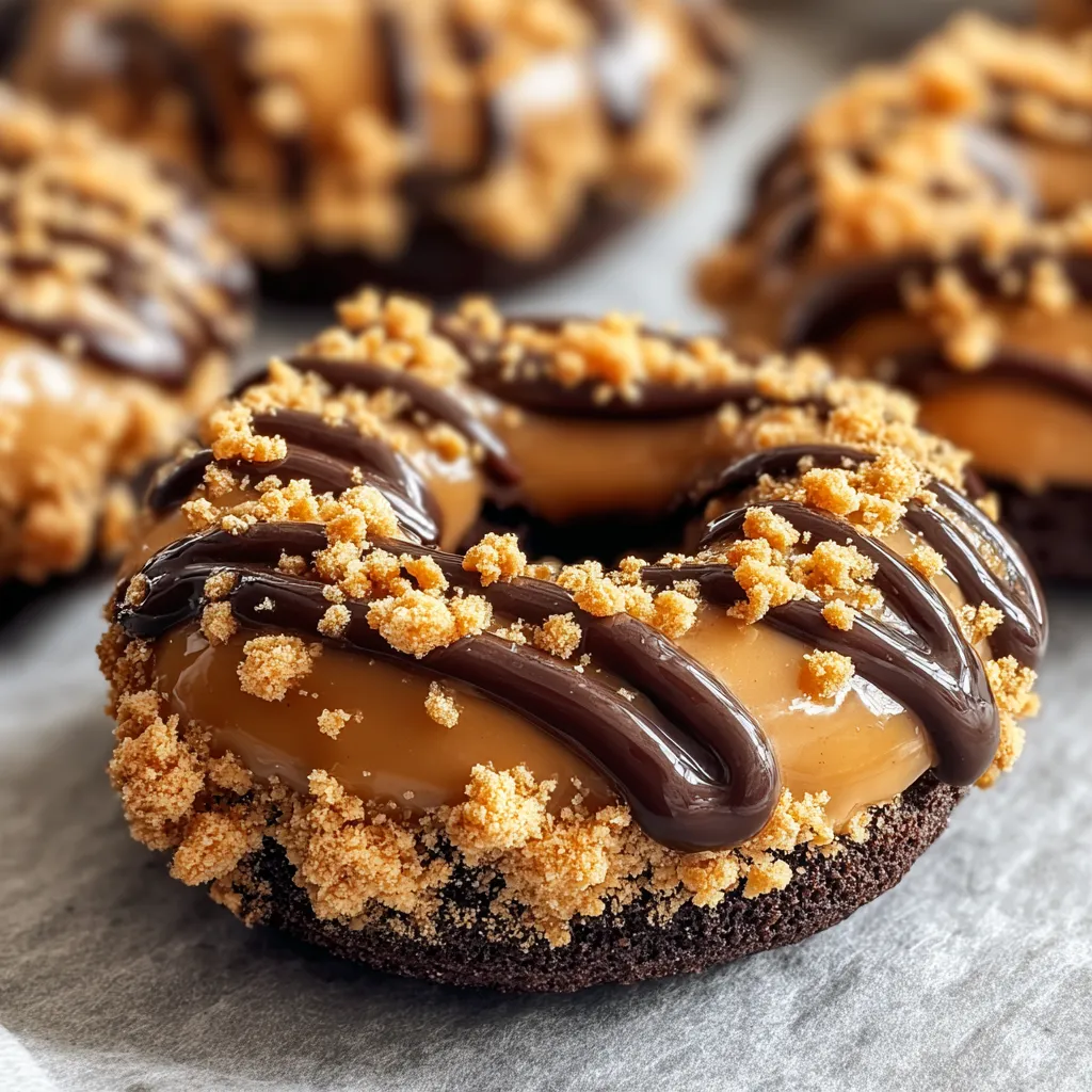 Ein Donut mit Schokoladensoße und Walnussstreusel.