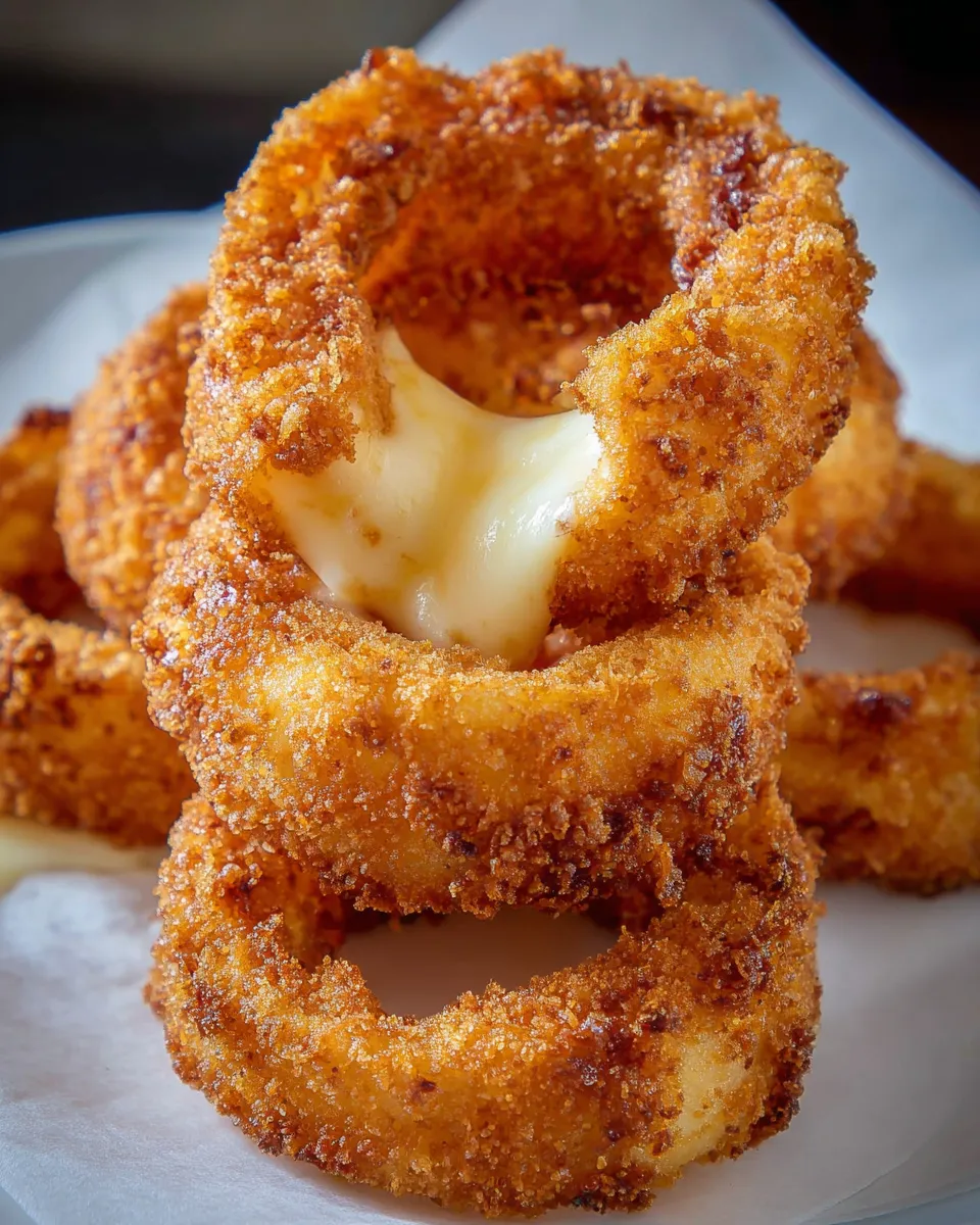 Eine Platte mit Cheesy Onion Rings Mozzarella.