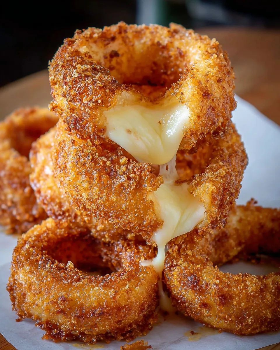Eine Schüssel mit Cheesy Onion Rings Mozzarella.