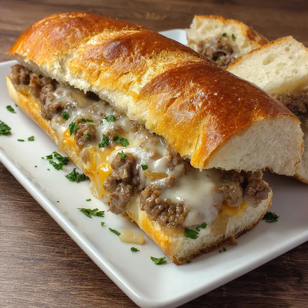 Ein Loose Meat Tavern Sandwich auf einem weißen Teller.