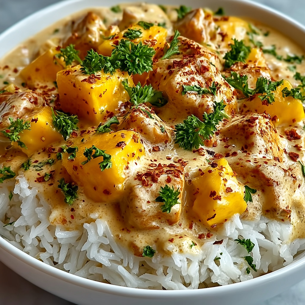 Ein weißer Teller mit Reis und gegrilltem Gemüse, darunter Papaya und Zwiebeln.