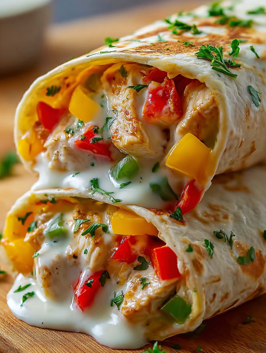 Ein prägnantes Bildbeschreibungstext auf Deutsch lautet: "Ein Sandwich mit Chicken, Pineapple, Tomaten, Paprika und Zwiebeln auf einem Tisch.