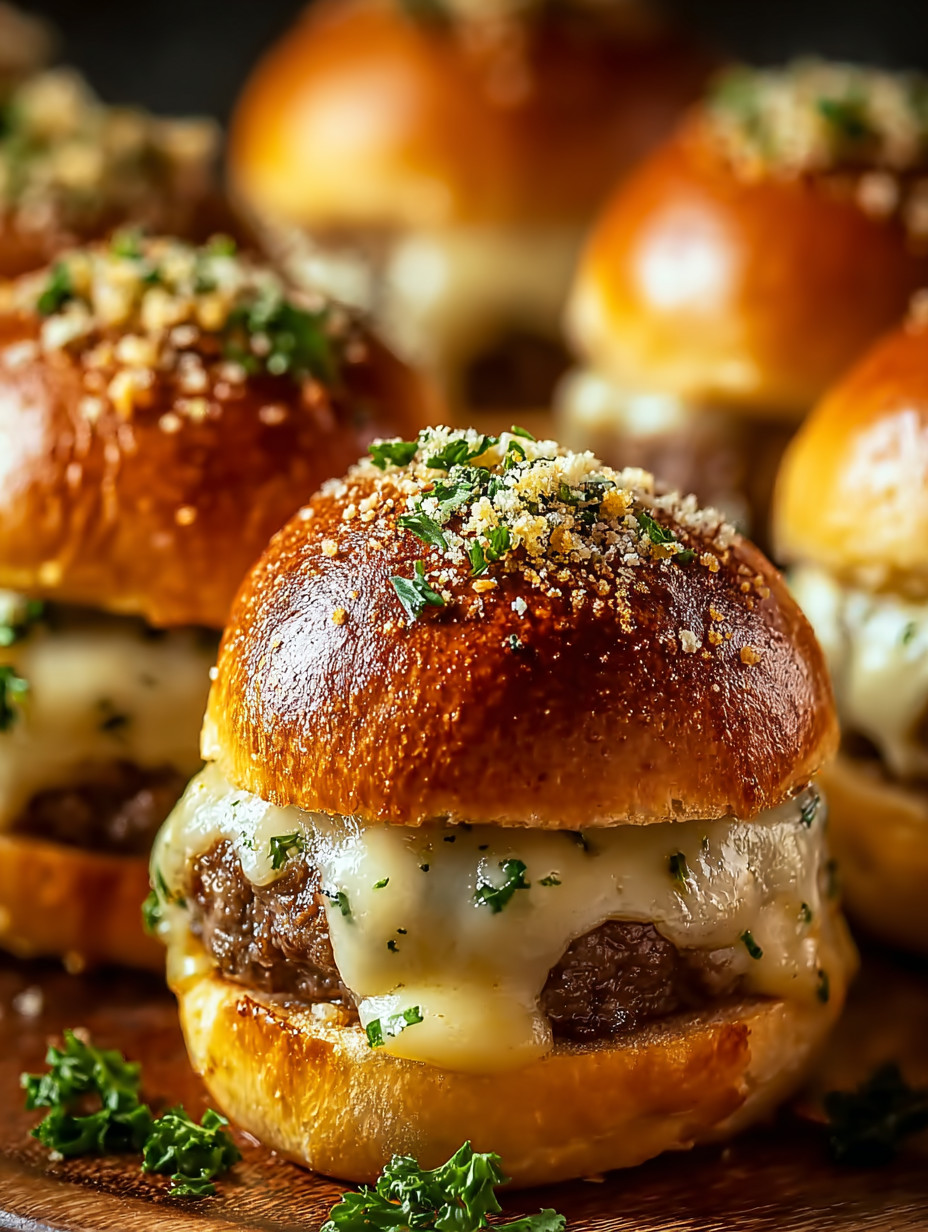 Eine Gruppe von gegrillten Hamburger mit Käse und Gewürzen auf einem Teller.