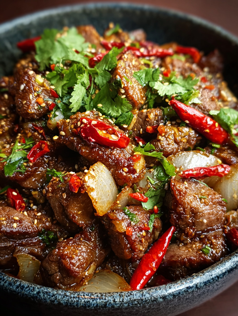 Ein Bild von einer Schüssel mit gegrilltem Fleisch, Garnelen und Chili.