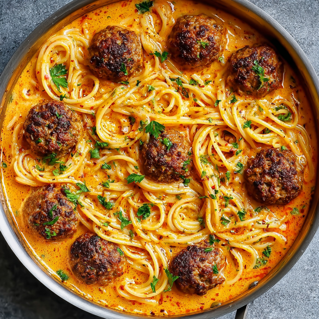 Ein Teller mit Spaghetti und Meatballs.