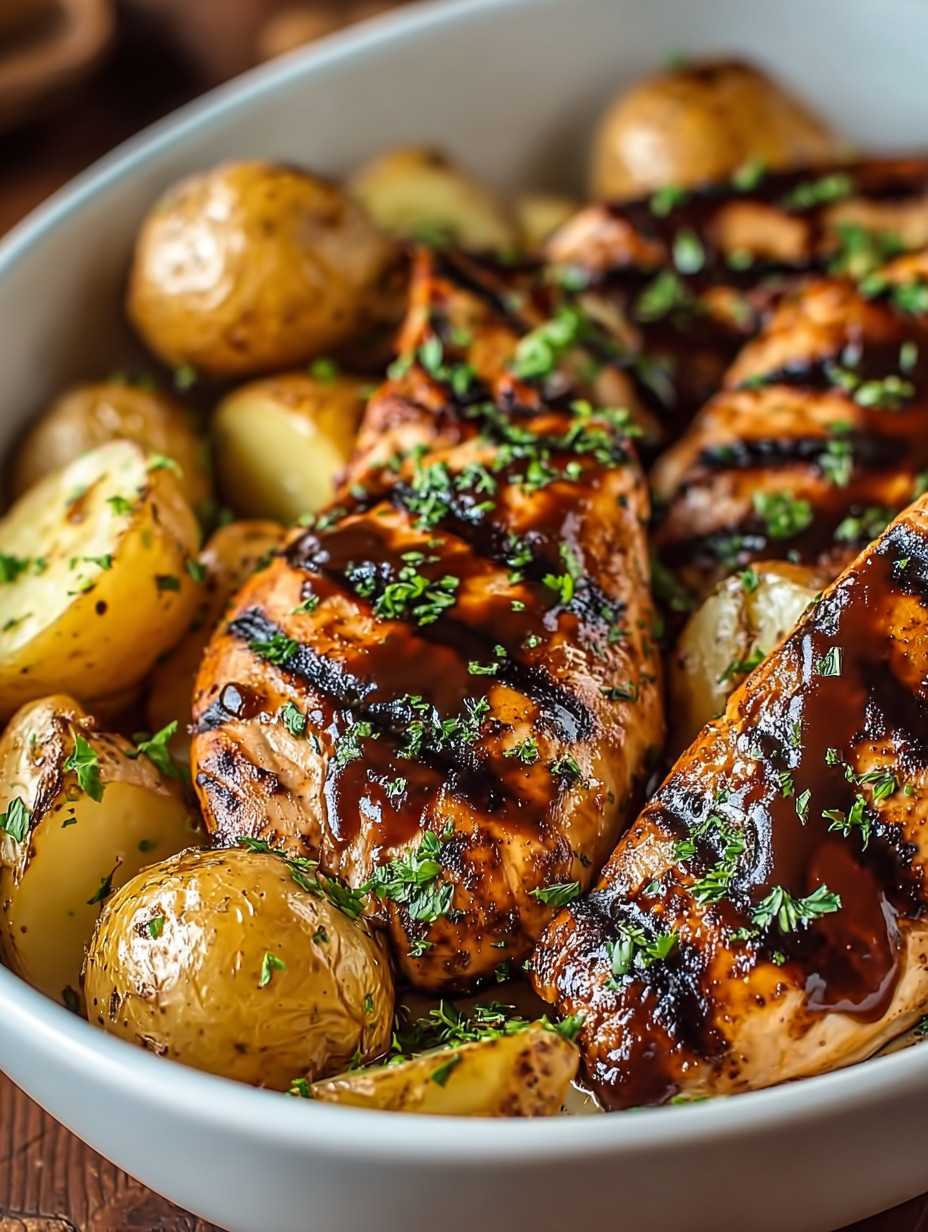 Ein Schinkenstück mit Sauce und gegrillten Paprika.