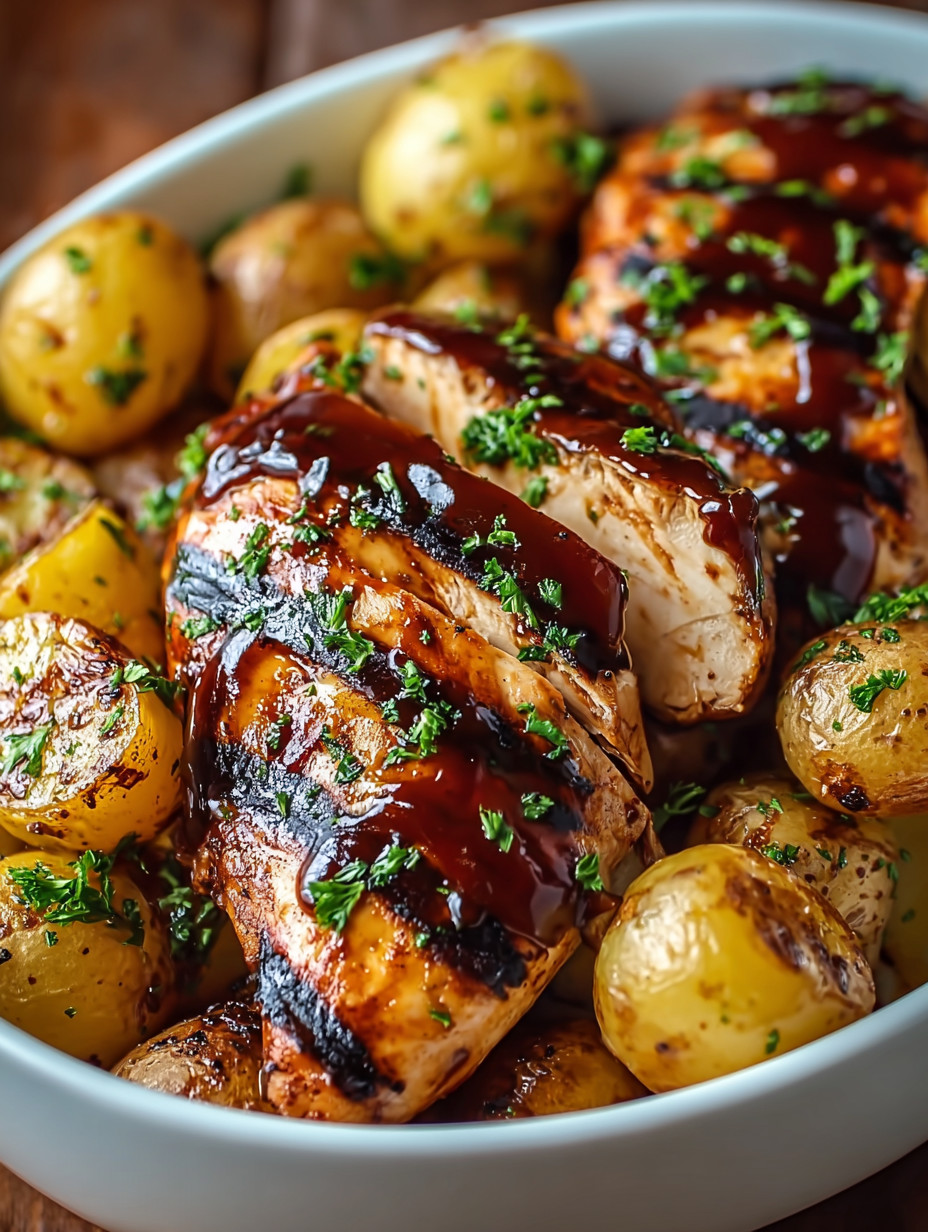 Ein Schinkenstück mit Sauce und gegrillten Paprika.