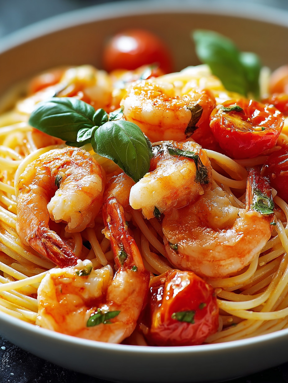 Ein Bild von einer Schmelzkartoffel mit Tomaten und Shrimp.