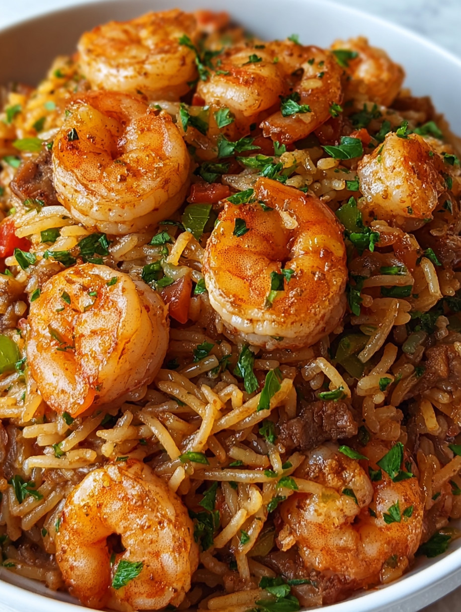 Eine Schüssel mit Rice und Shrimp.