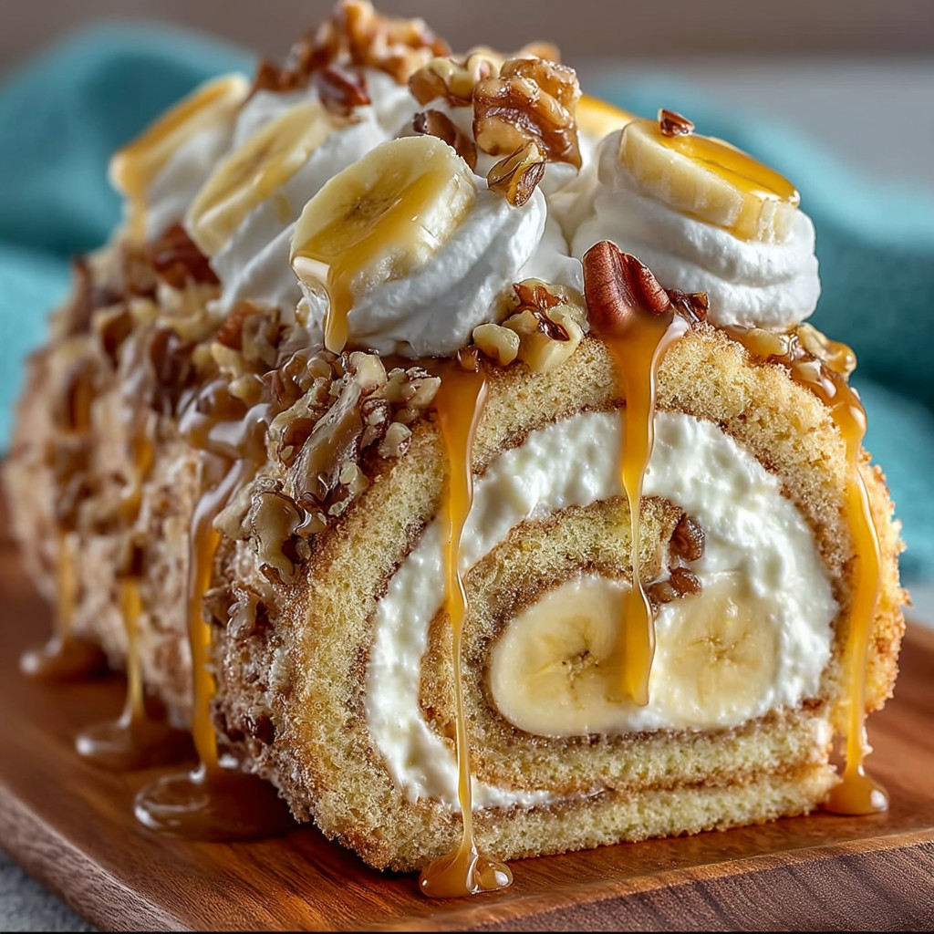 Ein Bananen-Bananen-Bananen-Dessert auf einem Holzblock.