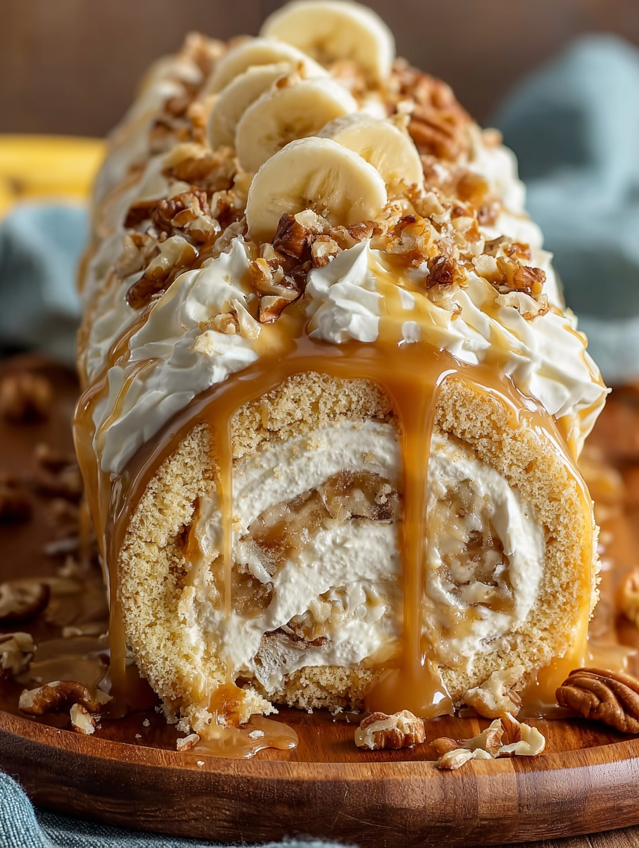 Ein Dessert, das aus einer Kombination aus Bananen, Walnüssen und Nougat besteht.