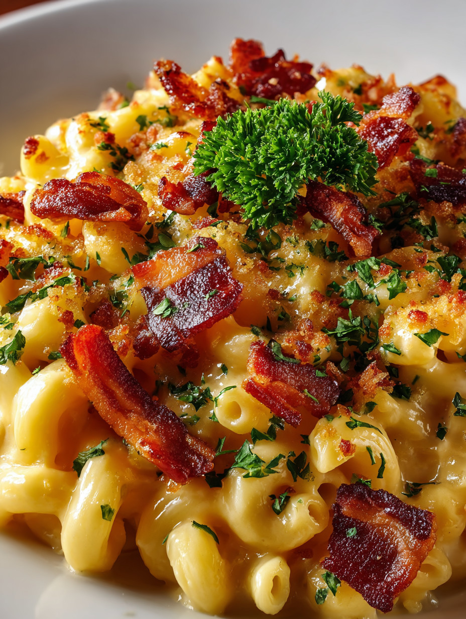 Eine Schüssel mit Bacon-Macaroni-Salat.