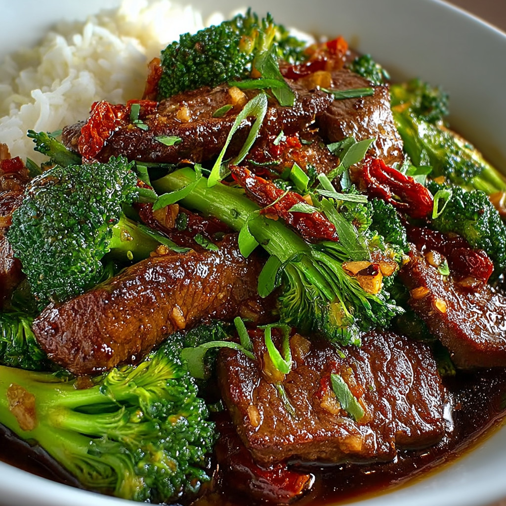 Ein weißer Teller mit einer Mischung aus Fleisch, Rice und Broccoli.