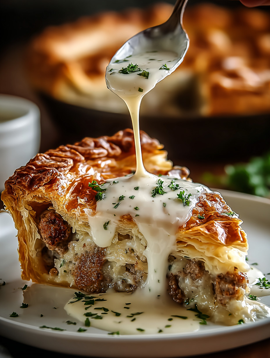 Eine Art von Käsekuchen mit Käse und Sauce darauf.