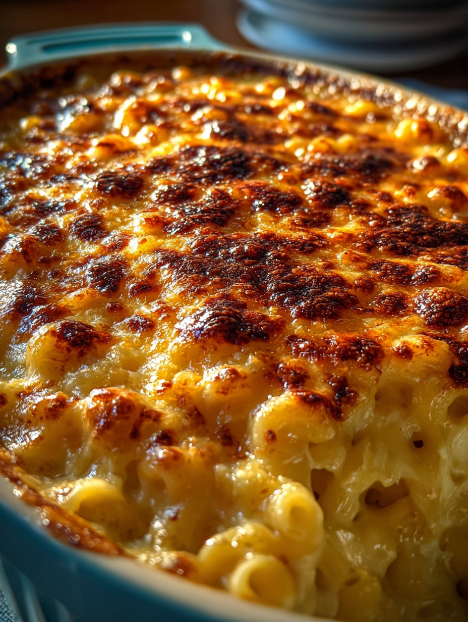 Ein Bild von einer Kasserolle mit Macaroni und Käse.