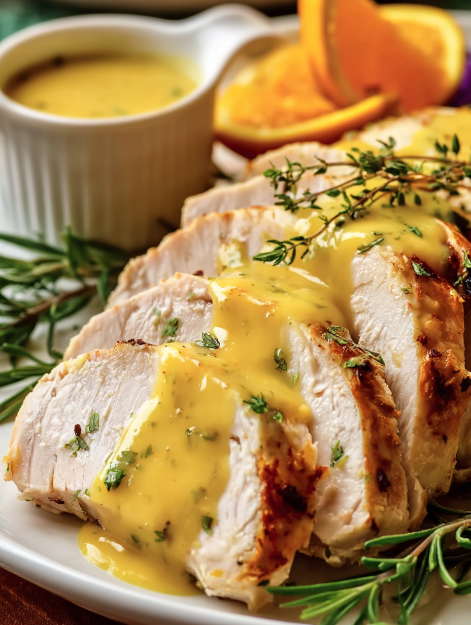 Eine Platte mit gegrilltem Steak, das mit Sauce und Kräutern garniert ist.