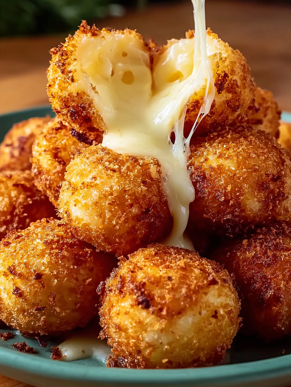 Eine Platte mit knusprigen, golden braunen Tater-Tots, die mit frischem Käse bedeckt sind.