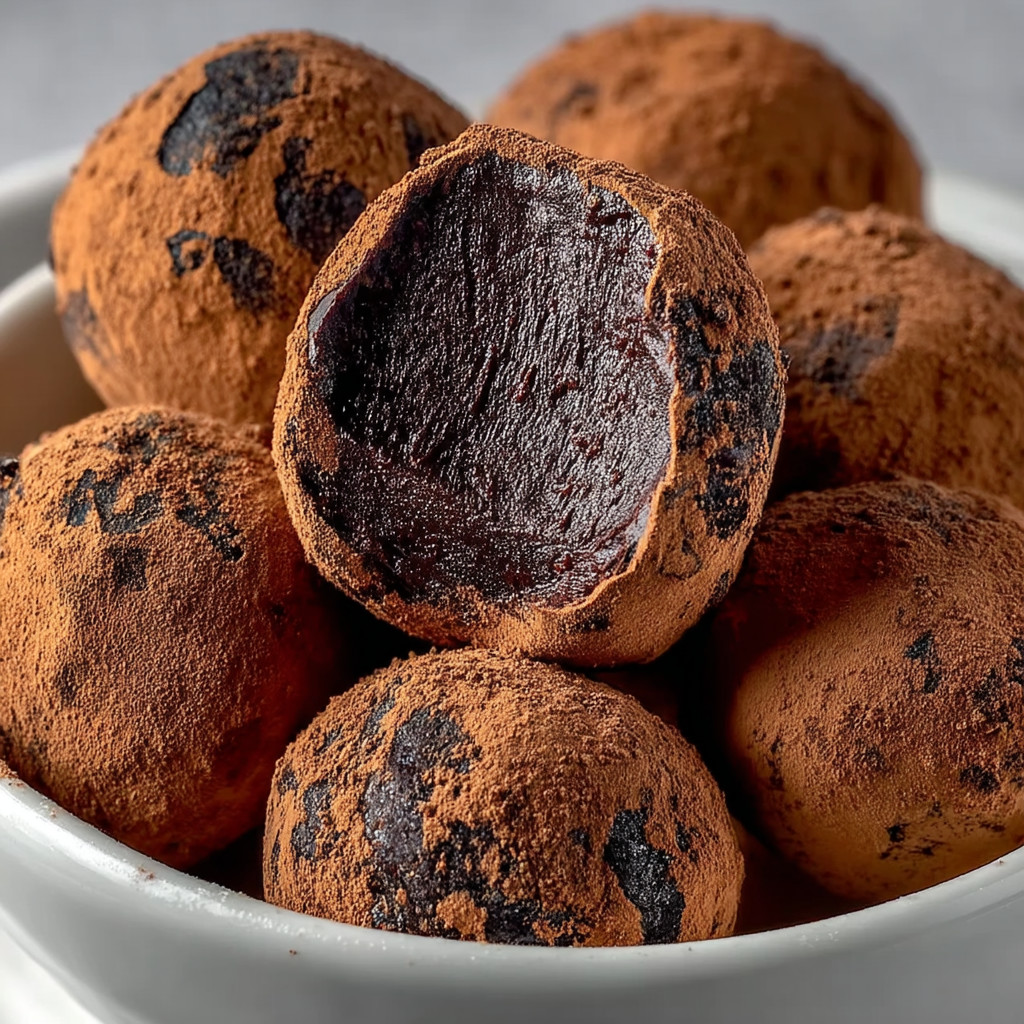 Ein weißer Teller mit einer Schüssel voller dunkler, schokoladiger Eiscreme-Kugeln.