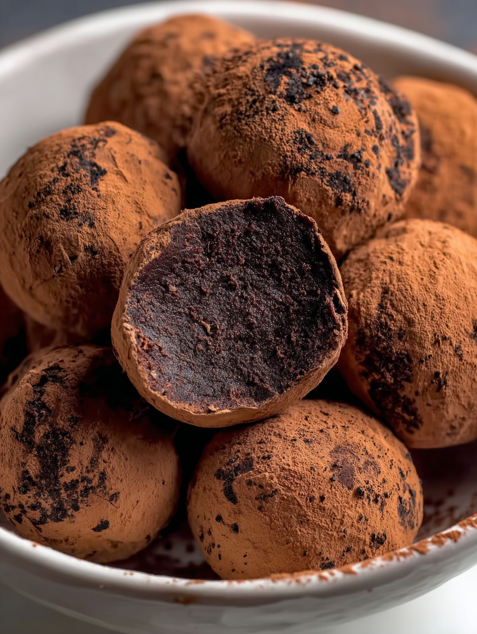 Eine Schüssel mit Chocoladenkugeln, die in verschiedenen Größen und Formen vorliegen.