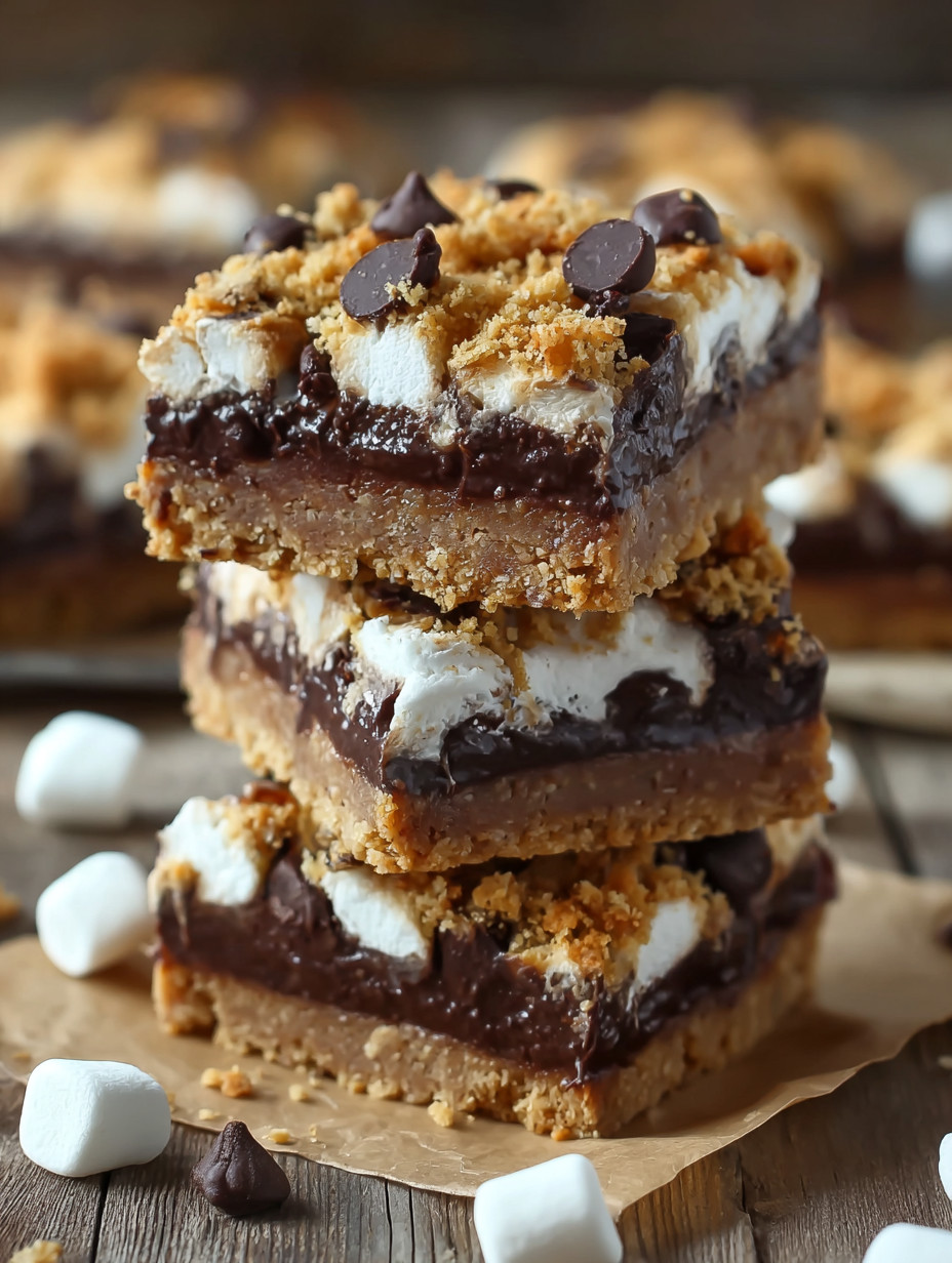 Eine Schicht aus Schokolade, Marshmallows und Nüssen auf einem Biscuit.