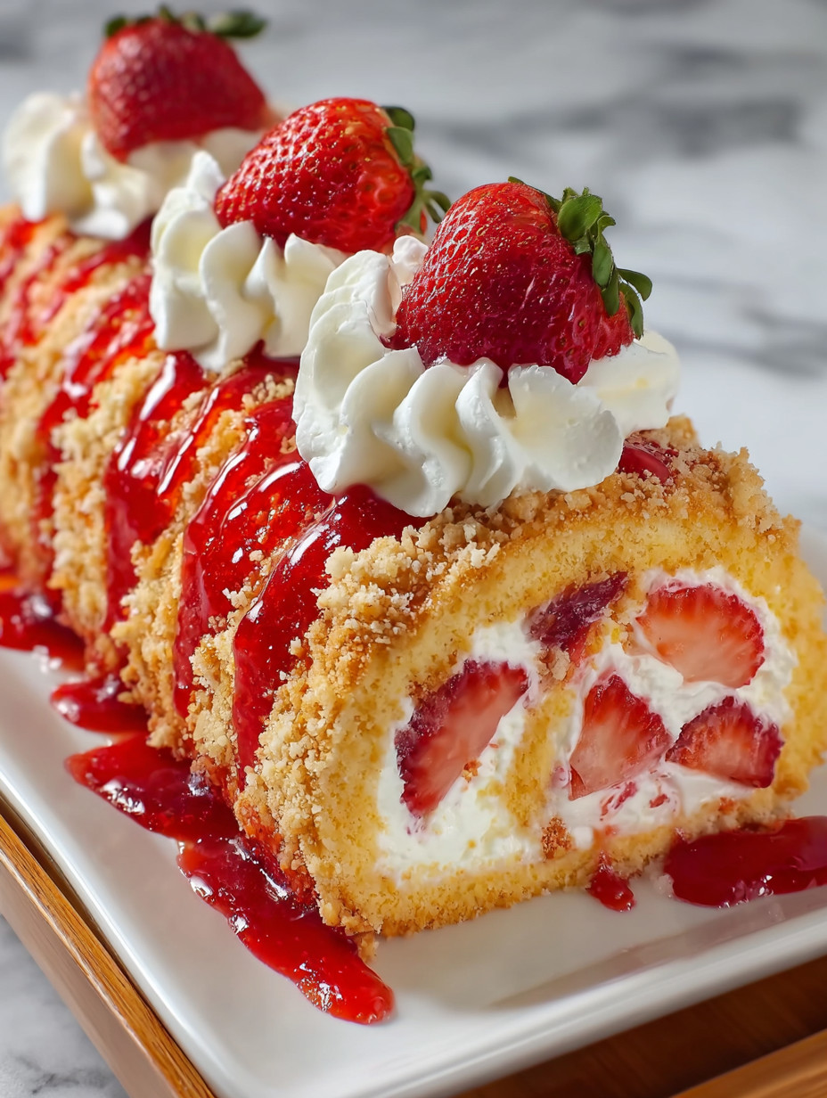Eine Strawberry-Cake-Roll mit Strawberries und Cream.