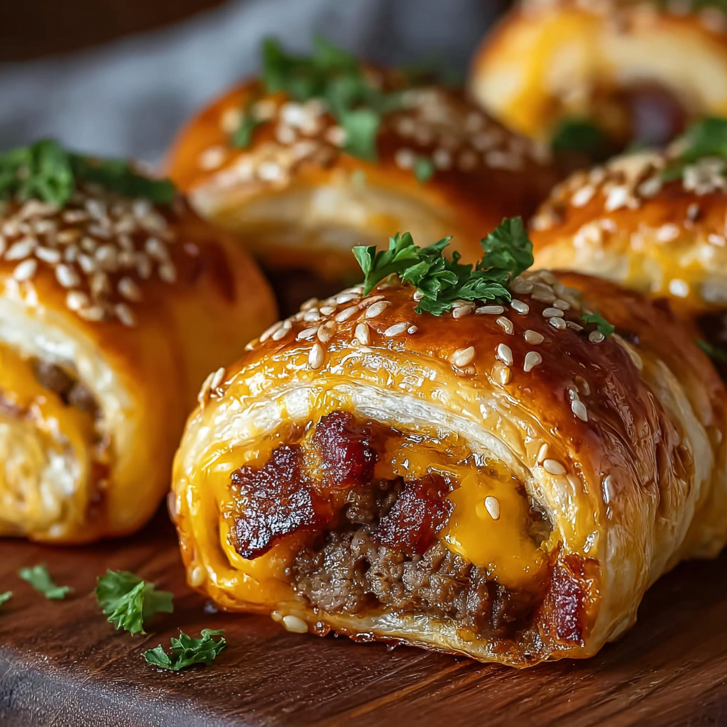 Ein Baguette mit Käse und Bacon auf einem Tisch.