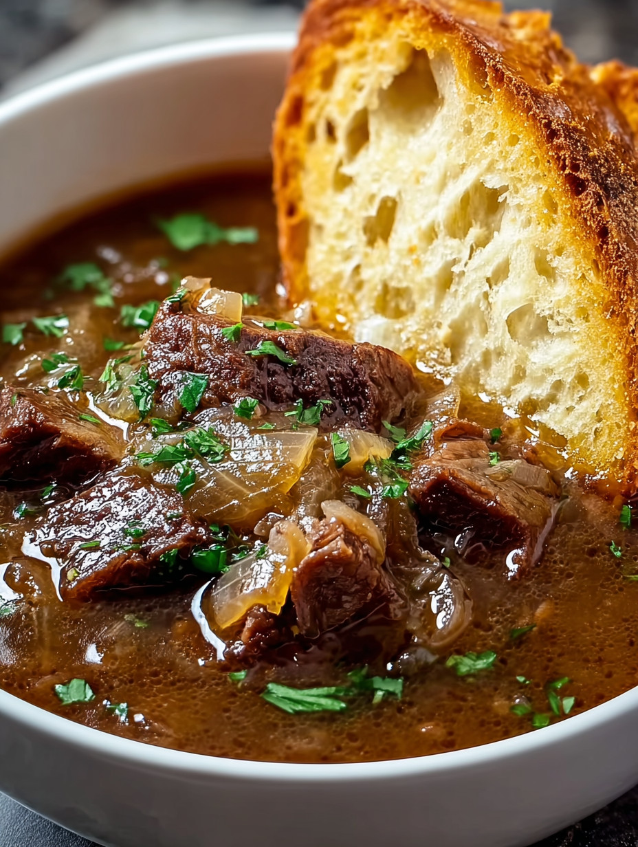 Ein weißer Teller mit einer Mischung aus Fleisch, Gemüse und Brot.